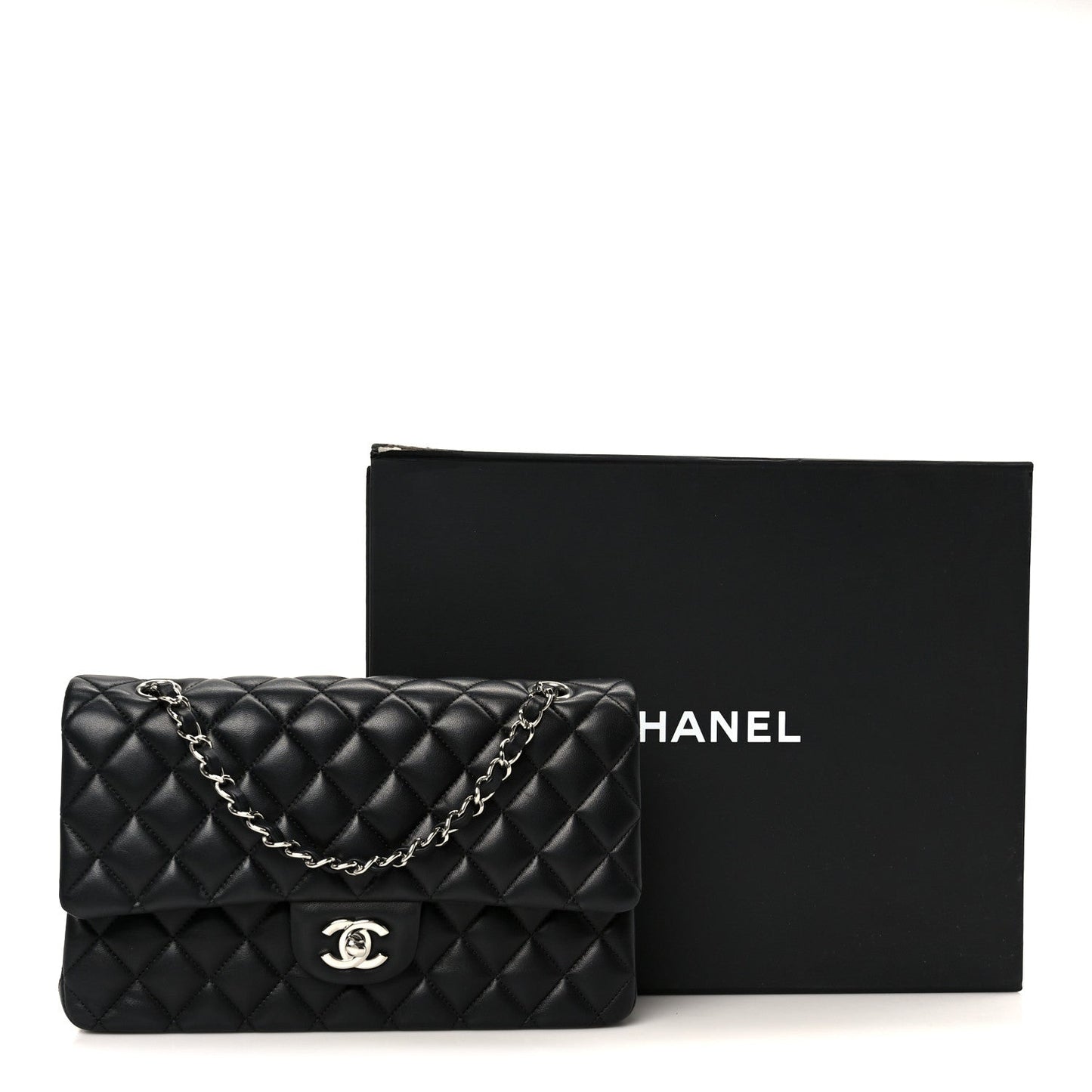 Lambskin Quilted Medium Double Flap Black