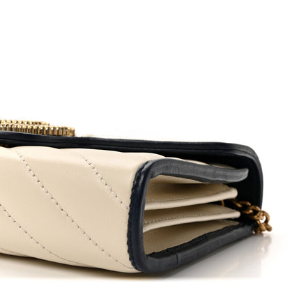 Vintage Effect Calfskin Matelasse Diagonal Torchon GG Marmont Chain Wallet Mystic White Blue Agata