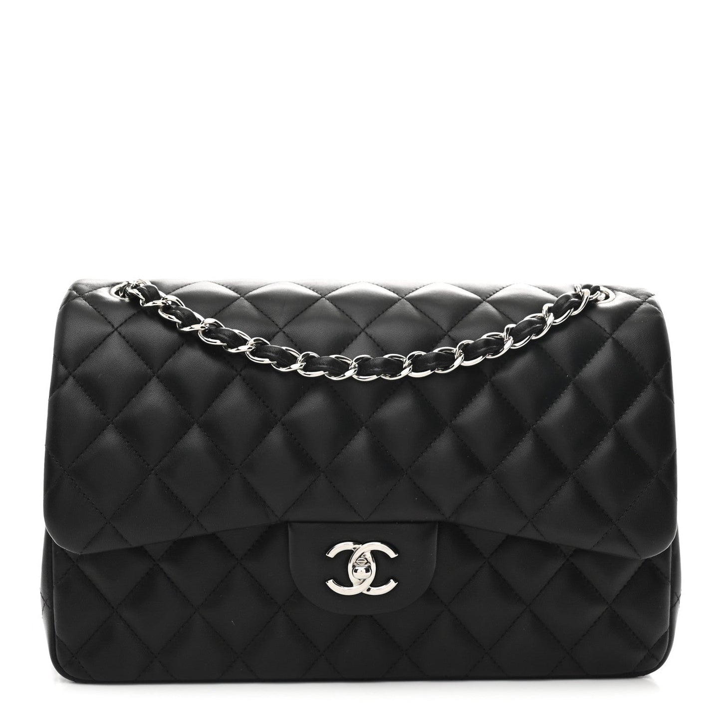 Lambskin Quilted Jumbo Double Flap Black
