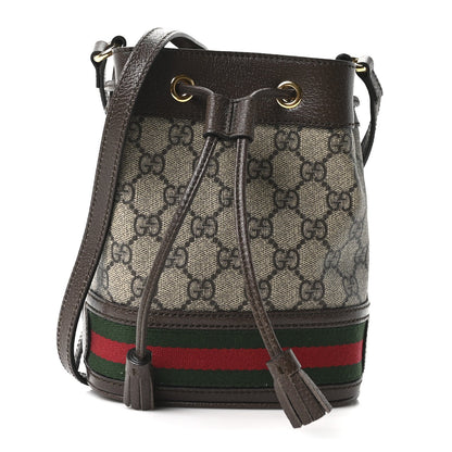 GG Supreme Monogram Web Mini Ophidia Bucket Bag Brown