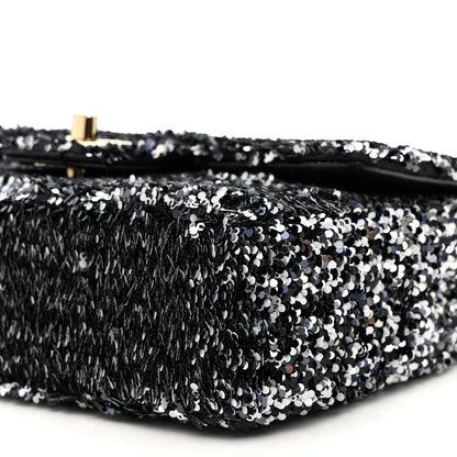Sequin Quilted Small Single Flap Black White Grey
