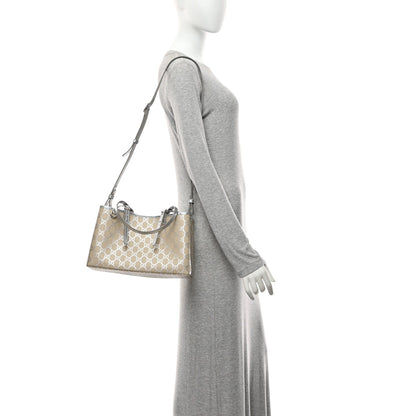 GG Supreme Monogram Emblem Medium Tote Bag  Beige Silver