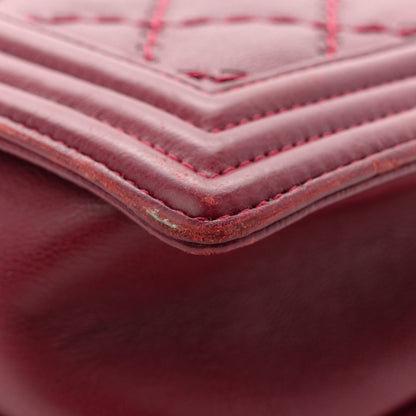 Calfskin Quilted Double Stitch New Medium Boy Flap Burgundy
