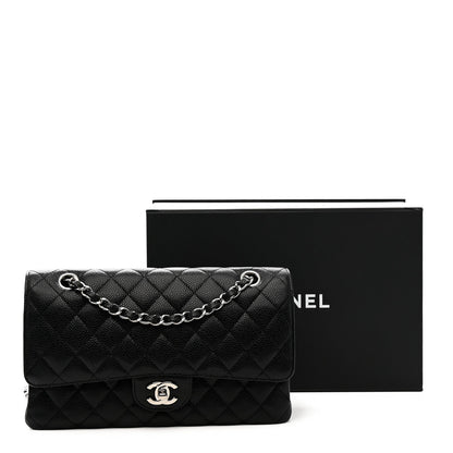 Caviar Quilted Medium Double Flap Black