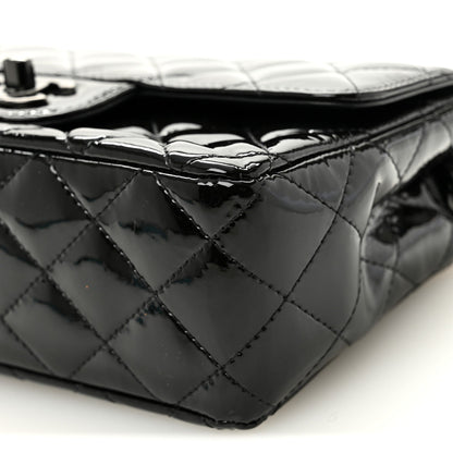 Patent Calfskin Quilted Mini Rectangular Flap So Black
