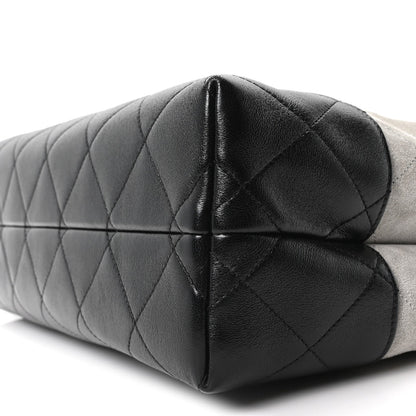 Suede Calfskin Shiny Lambskin Quilted Small Coco Base Shopping Bag Grey Black