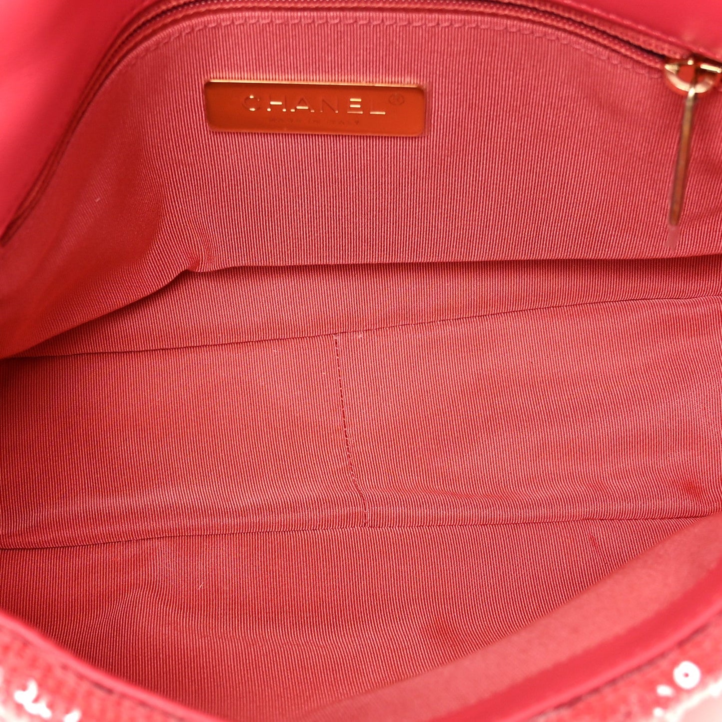 Sequin Quilted Medium Chanel 19 Flap Coral