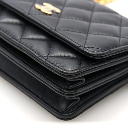 Lambskin Quilted CC Pearl Enamel Clutch on Chain WOC Black