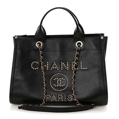 Caviar Small Studded Deauville Tote Black