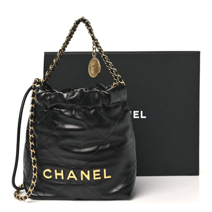 Shiny Calfskin Quilted Mini Chanel 22 Black