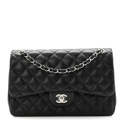 Lambskin Quilted Jumbo Double Flap Black