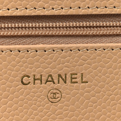 Caviar Quilted Wallet on Chain WOC Beige