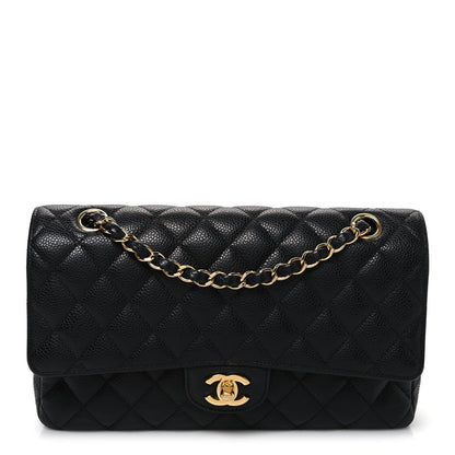 Caviar Quilted Medium Double Flap Black