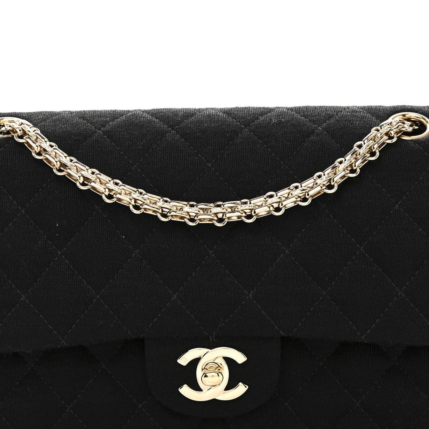Jersey Quilted Medium Bijoux Chain Double Flap Black