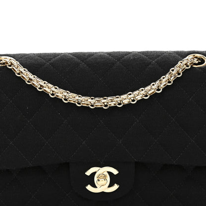 Jersey Quilted Medium Bijoux Chain Double Flap Black