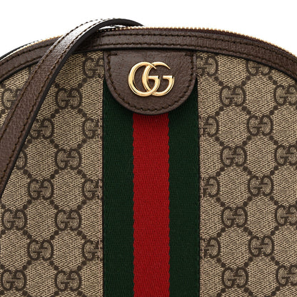 GG Supreme Monogram Textured Dollar Calfskin Web Small Ophidia Dome Shoulder Bag Beige Ebony New Acero