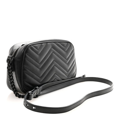 Calfskin Matelasse Monochrome Small GG Marmont Chain Shoulder Bag Black