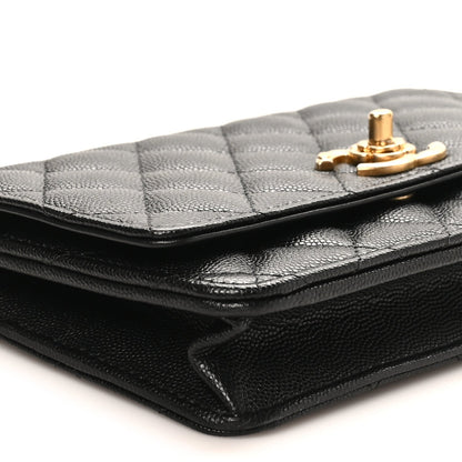 Caviar Quilted Camellia Wallet On Chain WOC Black