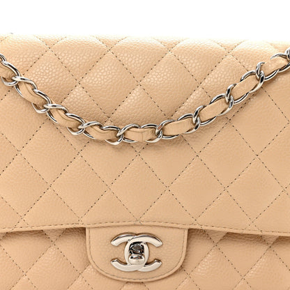 Caviar Quilted Medium Double Flap Beige Clair