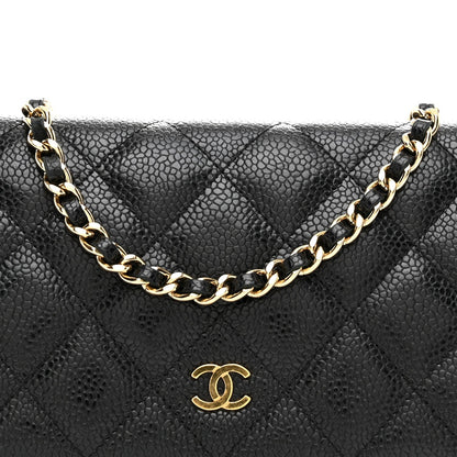 Caviar Quilted Wallet on Chain WOC Black