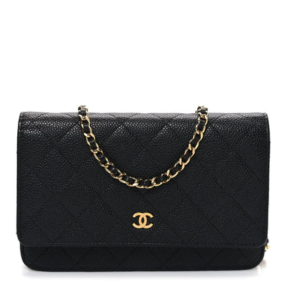 Caviar Quilted Wallet on Chain WOC Black