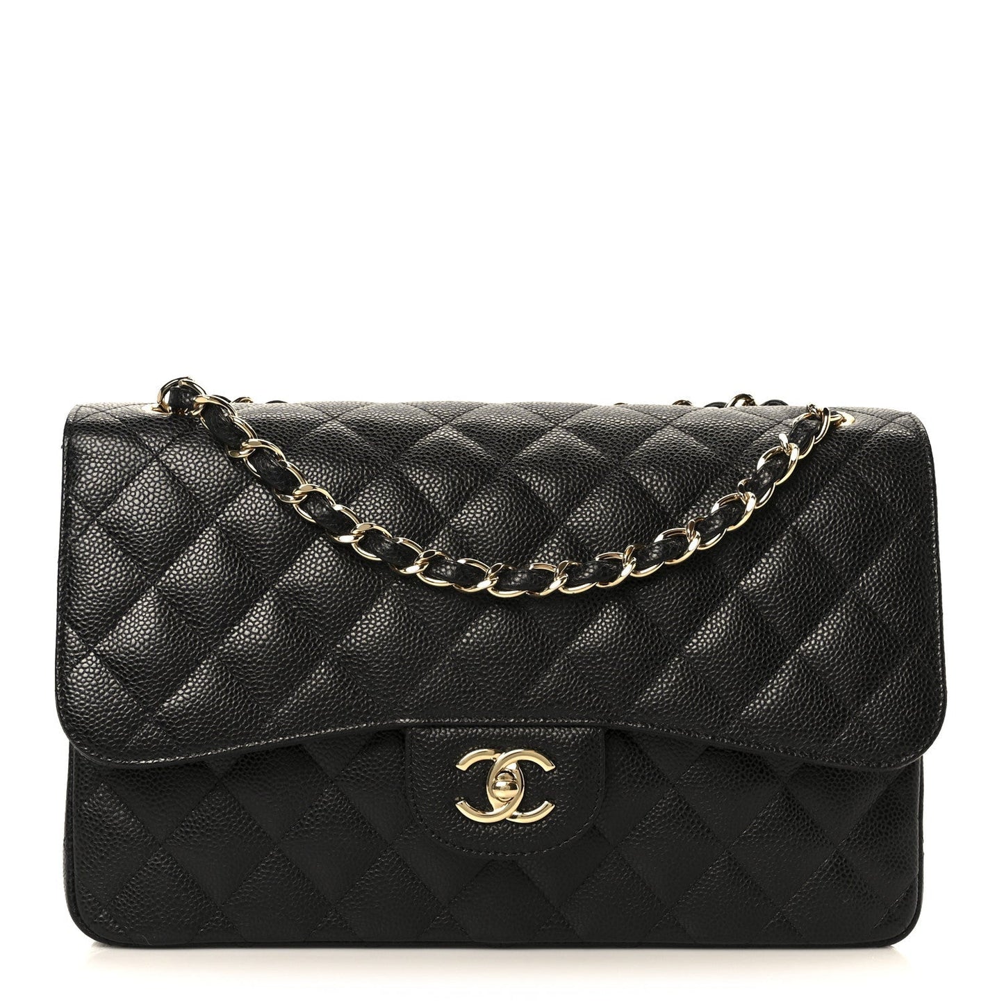 Caviar Quilted Jumbo Double Flap Black