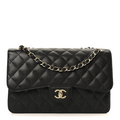 Caviar Quilted Jumbo Double Flap Black