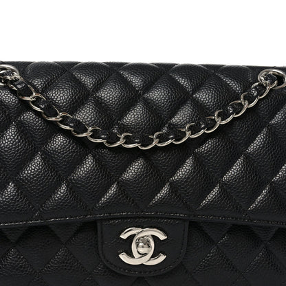Caviar Quilted Medium Double Flap Black