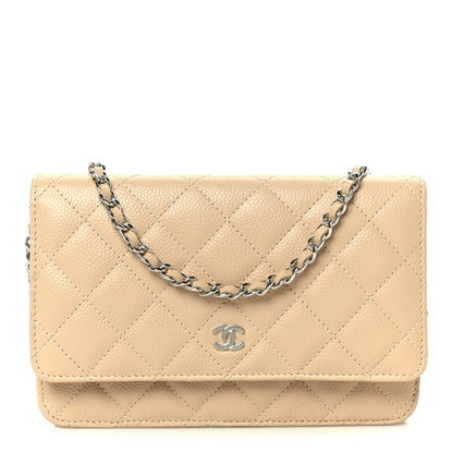 Caviar Quilted Wallet on Chain WOC Beige