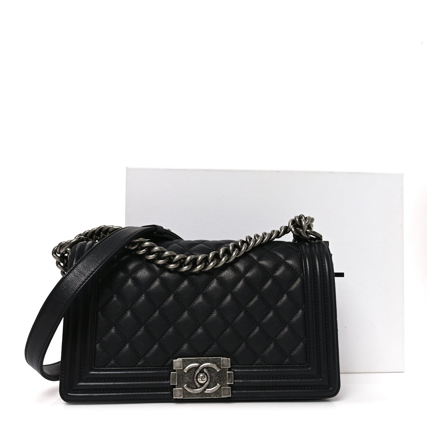 Calfskin Quilted Medium Boy Flap Black