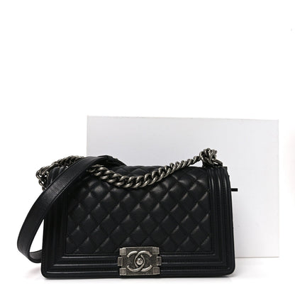 Calfskin Quilted Medium Boy Flap Black