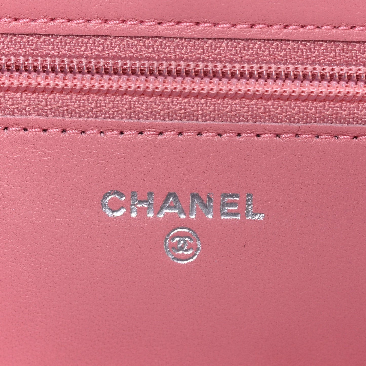 Lambskin Camellia Embossed Wallet on Chain WOC Pink