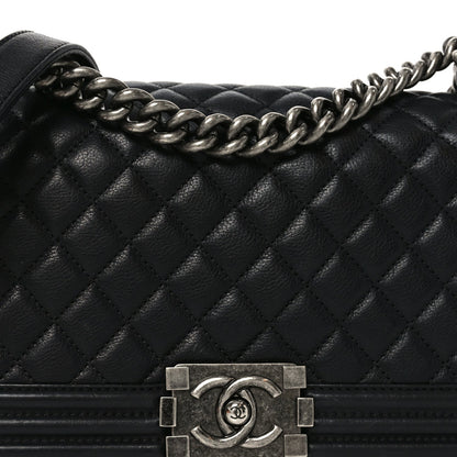 Calfskin Quilted Medium Boy Flap Black