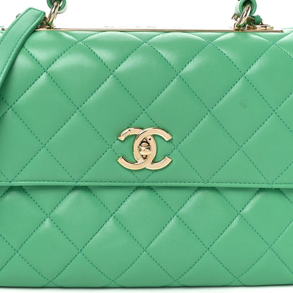 Lambskin Quilted Medium Trendy CC Flap Dual Handle Bag Green