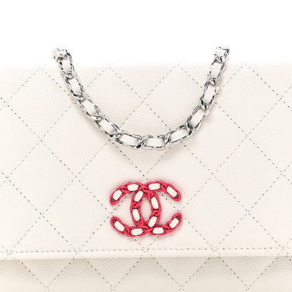 Caviar Quilted Chanel 19 Wallet On Chain WOC White Pink