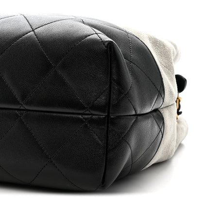 Suede Calfskin Shiny Lambskin Quilted Small Coco Base Shopping Bag Grey Black
