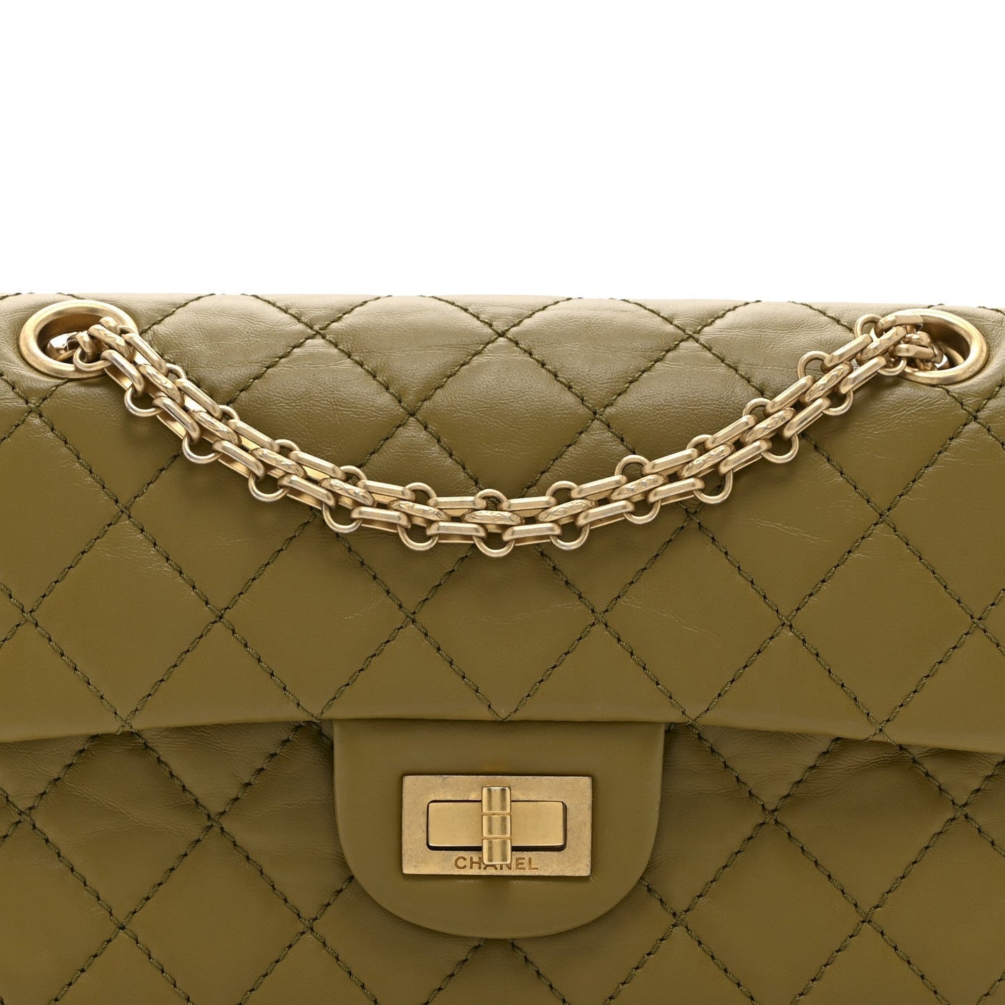Aged Calfskin Quilted 2.55 Reissue 224 Flap  Khaki