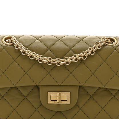 Aged Calfskin Quilted 2.55 Reissue 224 Flap  Khaki