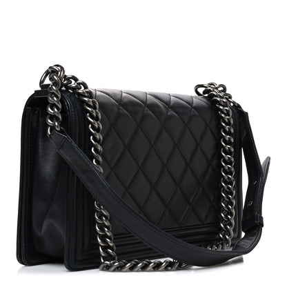 Lambskin Quilted New Medium Boy Flap Black