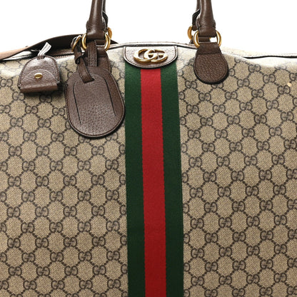 GG Supreme Monogram Textured Dollar Calfskin Web Medium Ophidia Carry-On Duffle Bag Beige Ebony New Acero