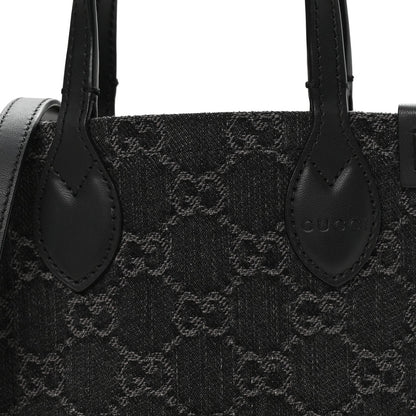 Denim GG Monogram Calfskin Mini Ophidia Tote Bag Black