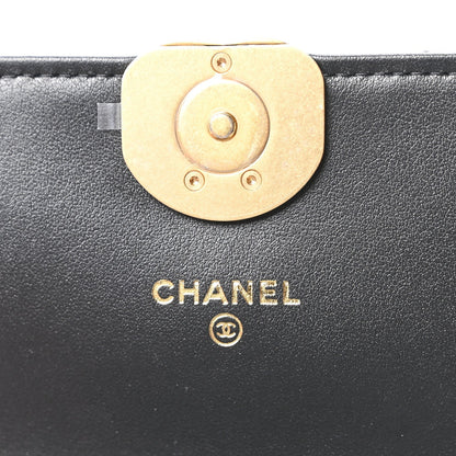 Lambskin Quilted Chanel 19 Chain Flap Wallet Black