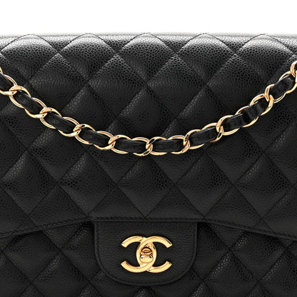 Caviar Quilted Jumbo Double Flap Black