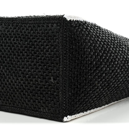 Raffia Large Paula's Ibiza Logo Tote Black White