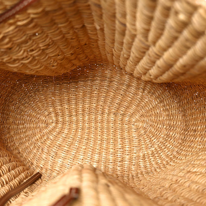 Calfskin Raffia Paulas Ibiza Small Shell Basket Tote Bag Natural Tan