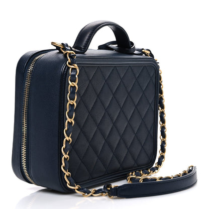 Caviar Quilted Medium CC Filigree Vanity Case Navy