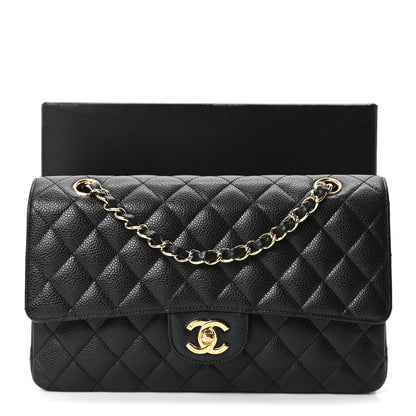 Caviar Quilted Medium Double Flap Black