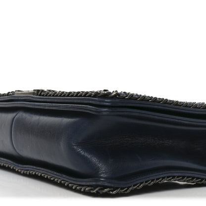 Glazed Calfskin Quilted New Medium Boy Chained Flap Navy