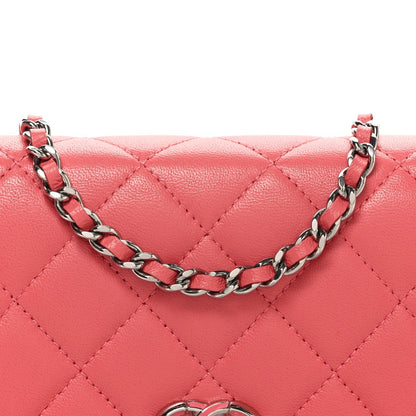 Lambskin Quilted Wallet On Chain WOC Pink