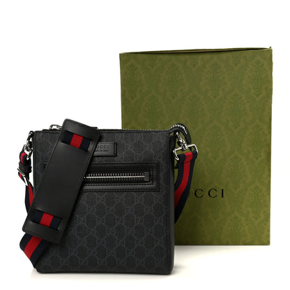 GG Supreme Monogram Web Small Flat Messenger Bag Black Grey